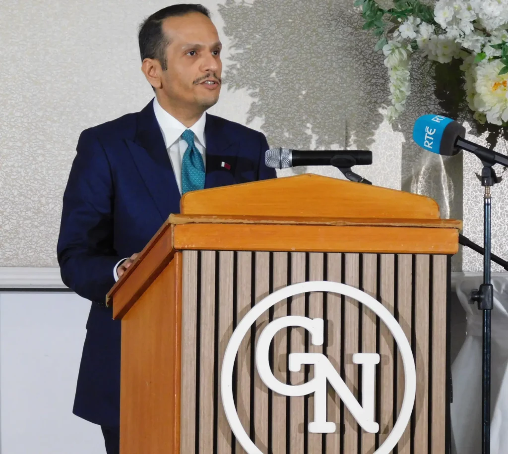 His Excellency Sheikh Mohammed bin Abdulrahman bin Jassim Al Thani, Qatar Prime Minister and Minister for Foreign Affairs, speaking in Tipperary