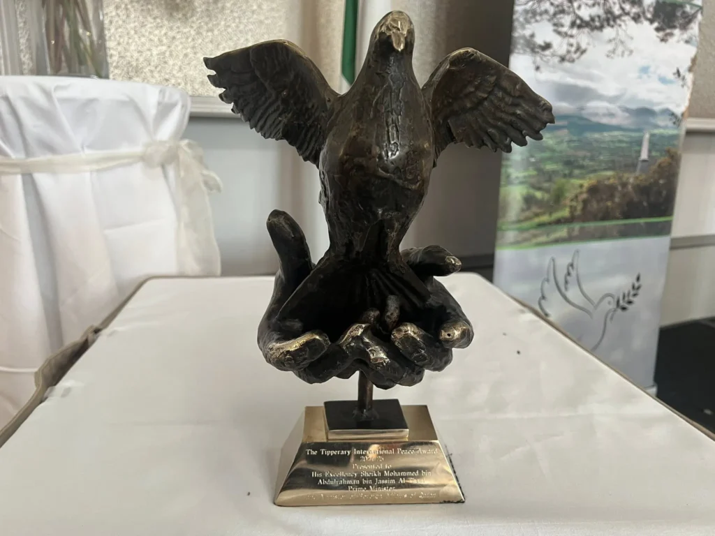 The Tipperary International Peace Award, which was presented to His Excellency Sheikh Mohammed bin Abdulrahman bin Jassim Al Thani