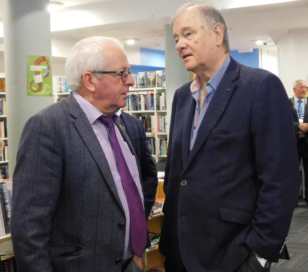 Mattie McGrath, T.D., and Eamonn Ryan, in conversation at the launch of the Tipperary Peace Convention website